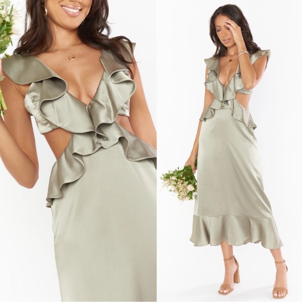 SMYM • Zoey Midi Dress bridesmaid gown Show Me The Ring champagne Luxe Satin